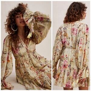 NWOT Rococco Sands Cara Metallic Floral Button Mini Dress $325 XS